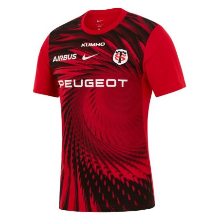 Maillot pré-match Stade Toulousain Nike rouge noir motif tourbillon vue face