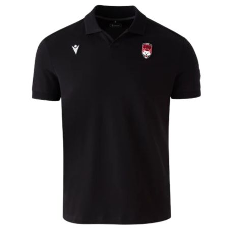 Polo Travel LOU Rugby noir Macron vue face écussons brodés