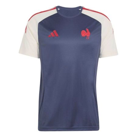 T-shirt rugby France adidas bleu marine coq FFR brodé face