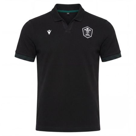Polo rugby Pays de Galles voyage coton noir Macron vue face