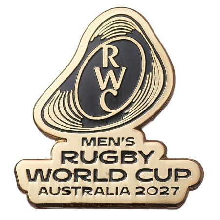 Pin doré logo officiel Rugby World Cup 2027 fixation papillon