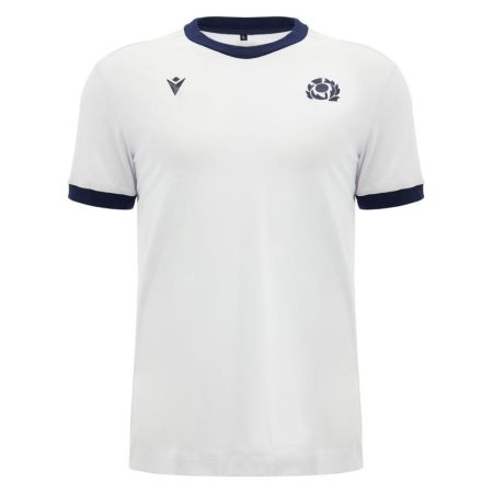 Tee-shirt blanc rugby Écosse Macron coton coupe athlétique face