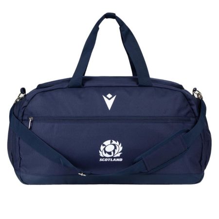 Sac duffle rugby Écosse Macron bleu marine blanc chardon brodé façade