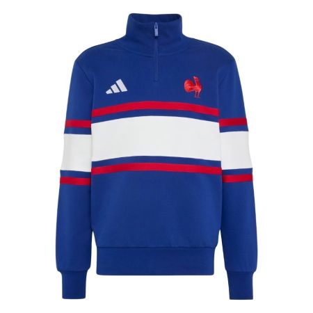 Sweat zip 1/4 France Rugby Travel adidas coton bleu marine