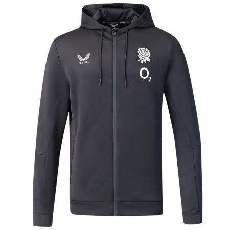 Sweat zippé England Rugby Castore Flex noir branding Rose vue face