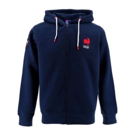 Sweat zippé à capuche XV de France bleu marine rugby FFR