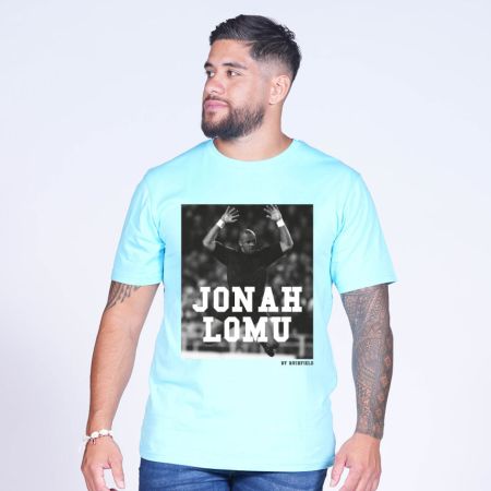 T-shirt Rugby Sérigraphié Jonah Lomu Bleu Ciel - Ruckfield