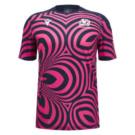 T-shirt warm up Écosse Rugby 2026/27 bleu marine Macron adulte face