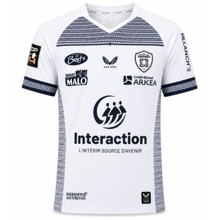 Maillot rugby enfant RC Vannes extérieur blanc bleu Castore 2026