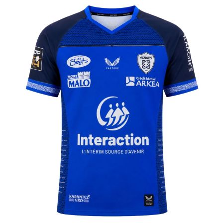 Maillot rugby domicile RC Vannes bleu roi Castore motifs celtiques