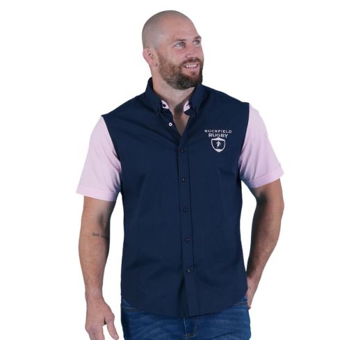 Chemise à manches courtes Rugby Club marine et rose - Ruckfield