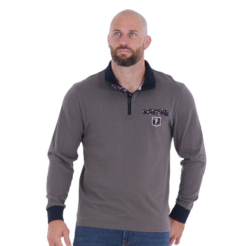 Polo Rugby Col Zippé à manches longues gris foncé - Ruckfield