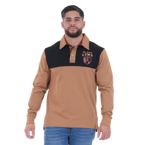 Polo Rugby à manches longues Jonah LOMU beige/noir - Ruckfield