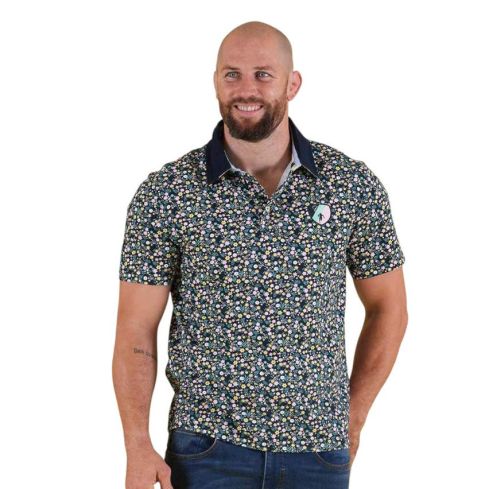 Polo à manches courtes fleuri Rugby Club bleu marine - Ruckfield