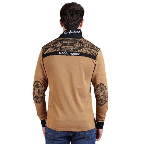 Polo Rugby manches longues Maori Rugby Beige foncé - Ruckfield