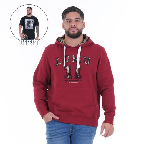 Sweat A Capuche JONAH LOMU Rouge Foncé + 1 T-Shirt Offert - Ruckfield